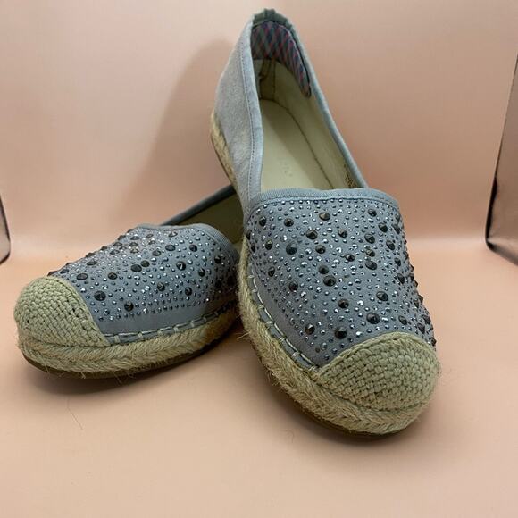 EUC Franco Sarto size 7.5 L-Twilight Studded Gray Leather Espadrilles - Picture 2 of 8